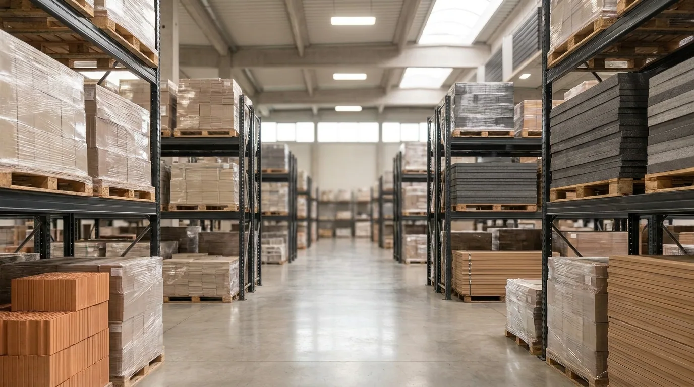 Racking aisle in the NEGROCOMMERC distribution warehouse